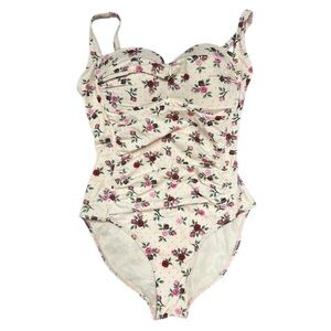 Betsey Johnson Bandeau One Piece Swimsuit Rose Print Coquette Size Large